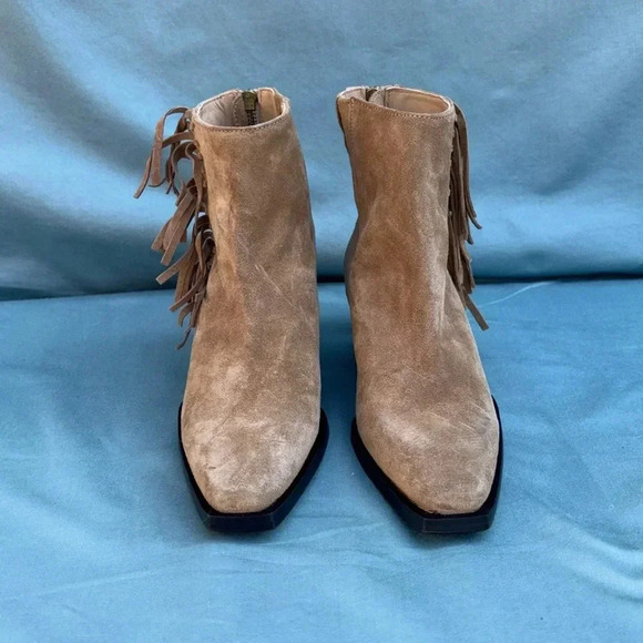 New- ALLSAINTS Lenora Suede Boots Cognac Sand Tan Brown Ankle Leather 37 EU/7 US - Picture 1 of 8
